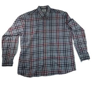 Viyella Men’s XL Plaid Shirt Red White Blue Cotton Wool Blend Button Down